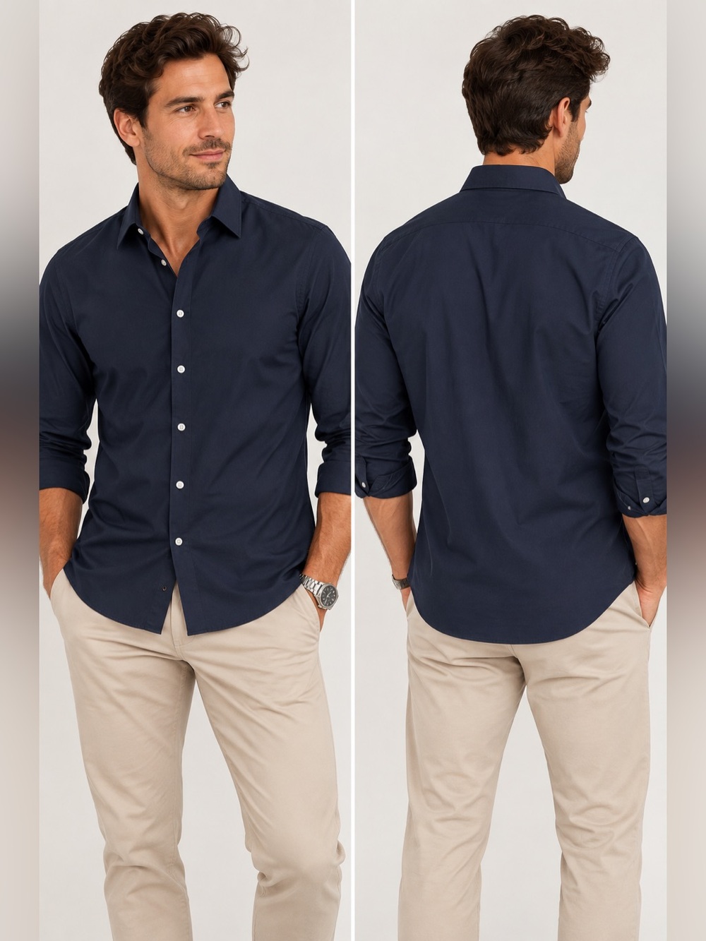 H&M Men’s Slim Fit Navy Button Down Dress Shirt Size L NWT